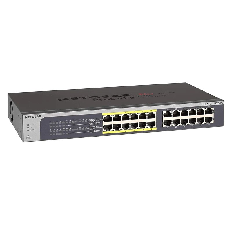 NETGEAR  JGS524PE 24-Port Gigabit Ethernet Smart Managed Plus PoE Switch12 x PoE 100W, Desktop/Rackmount, and ProSAF
